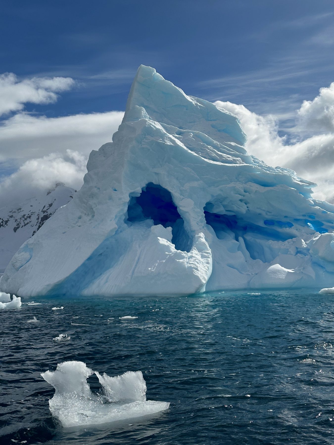 An iceberg with a blue ice cave, Antarctic Peninsula