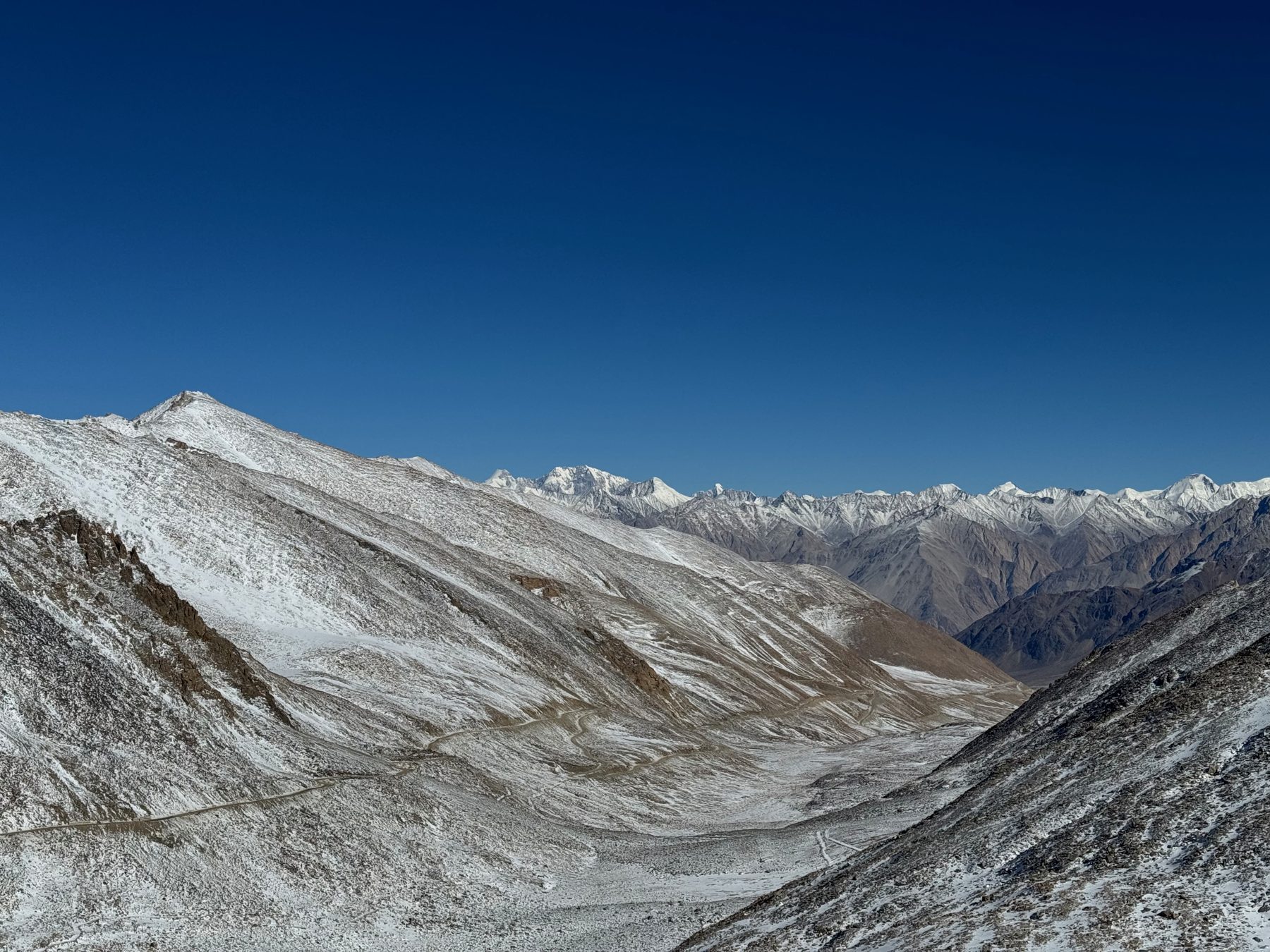 Golden ridge with snow, Ladakh