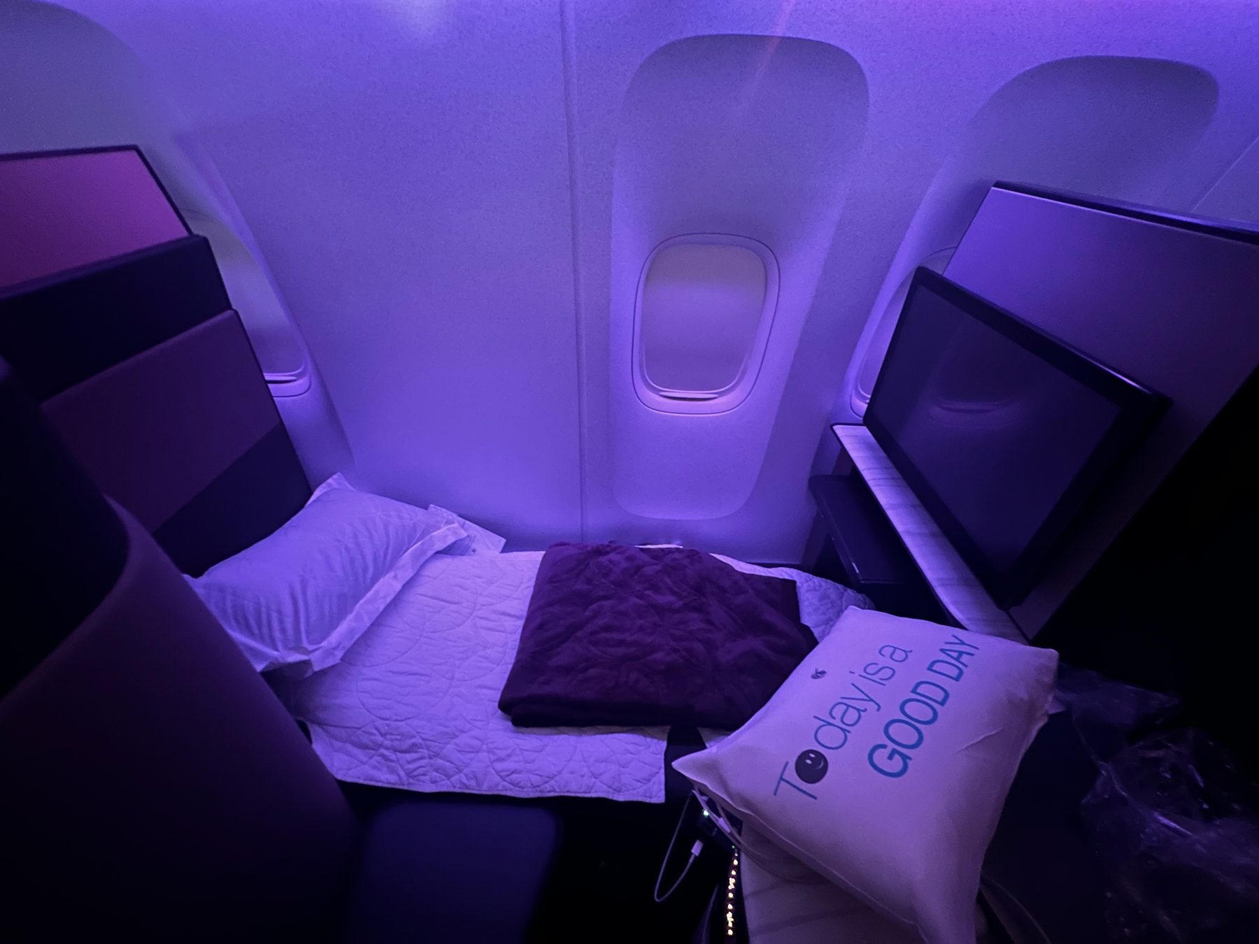Qatar Airways Qsuite made up as a bed